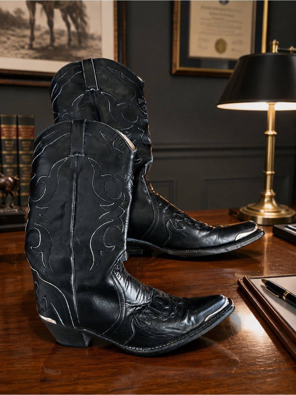 Black Embroidered Western Cowboy Boots